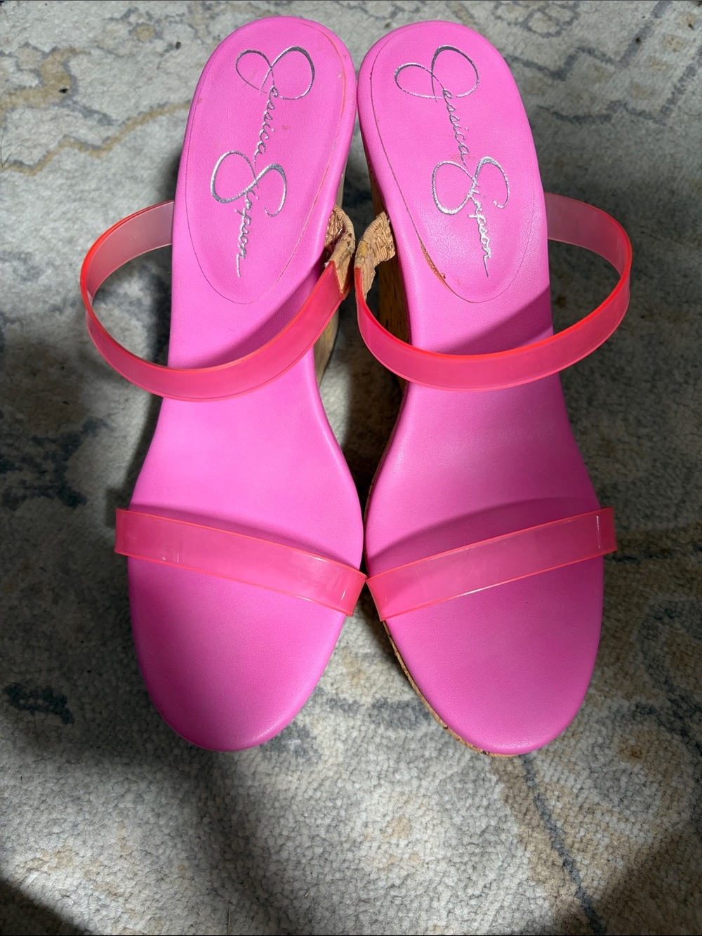 Jessica Simpson Hot Pink Slide Sandals with Clear Straps